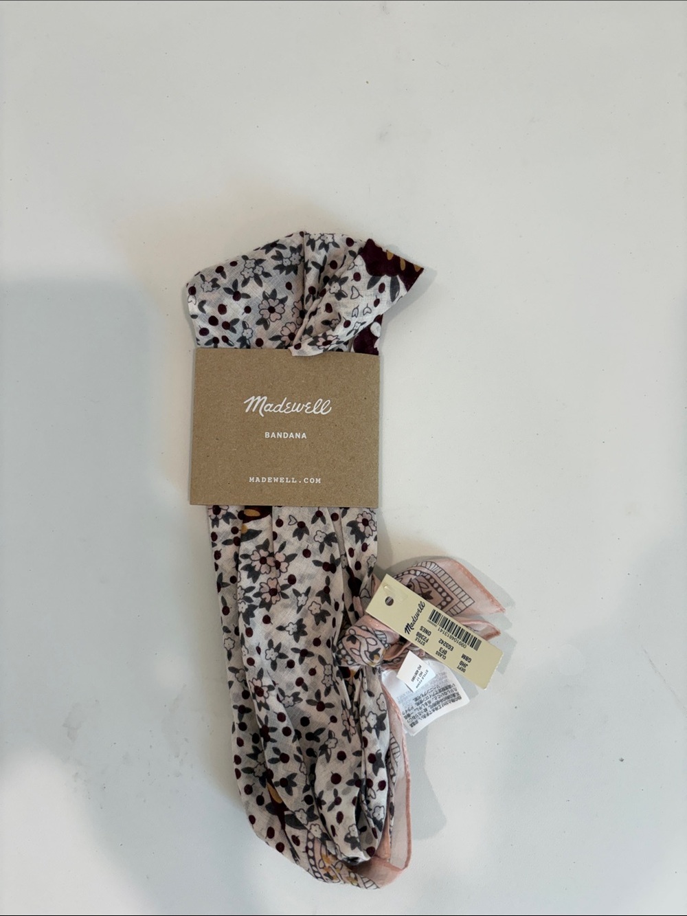 Madewell Floral Bandana Scarf - Cream with Brown and Pink Accents